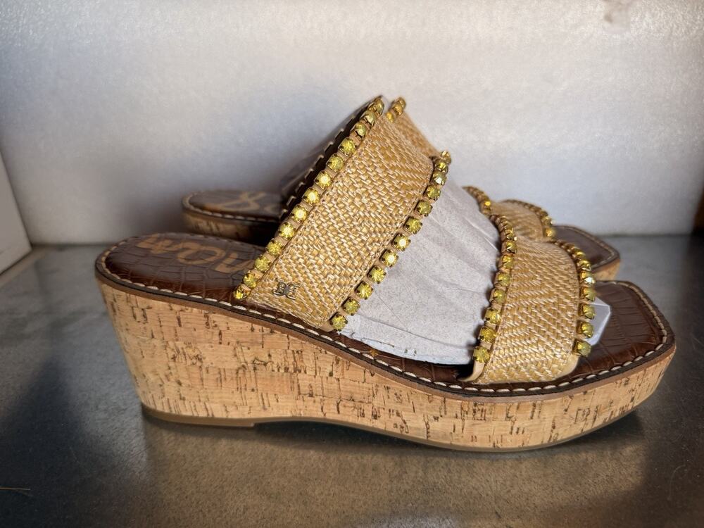 Sam Edelman Angelina Wedge Sandals Women Size 9.5 M Woven Crystal Rhinestone NIB